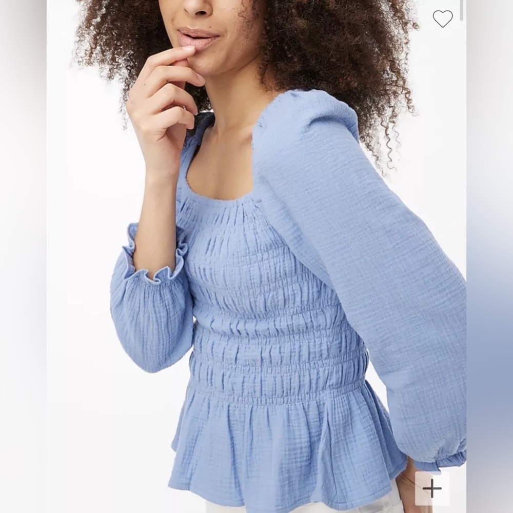 J.CREW Long-sleeve gauze smocked top. Blue ( Quiet Harbor) size LARGE